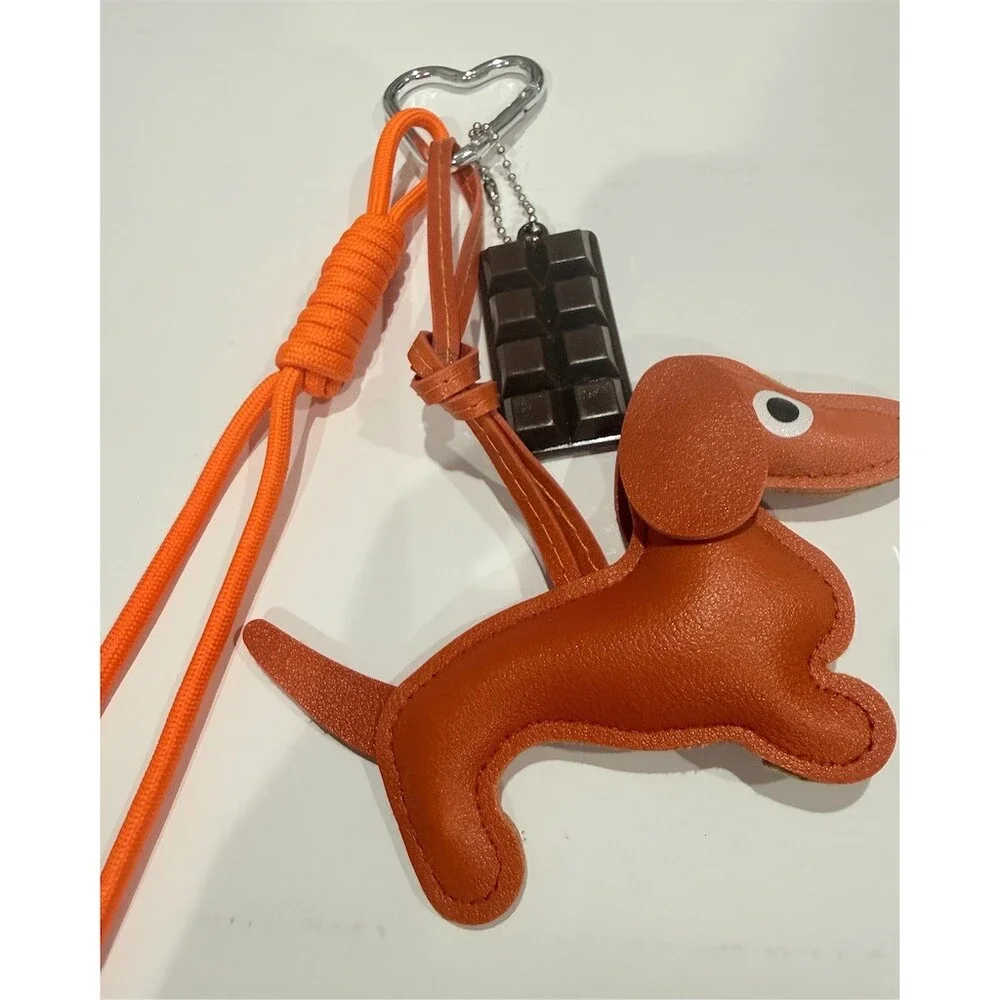 Cute Dachshund Dog Charm Keychain purse charm Orange Lanyard Heart Carabiner